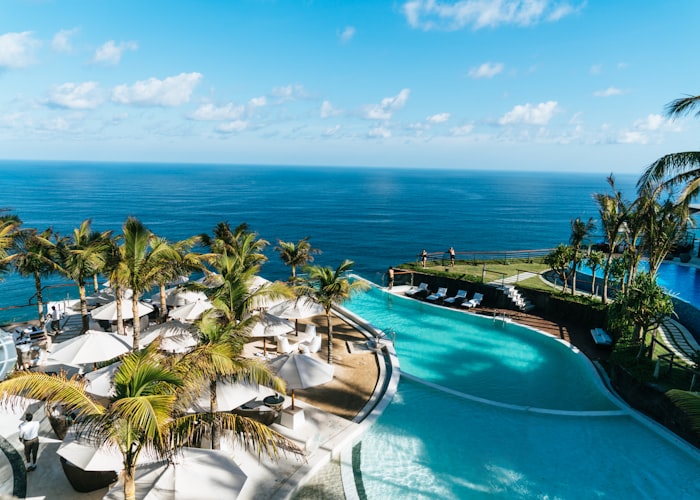 Drift Resorts travel and hospitality homepage design — infinity pool photography